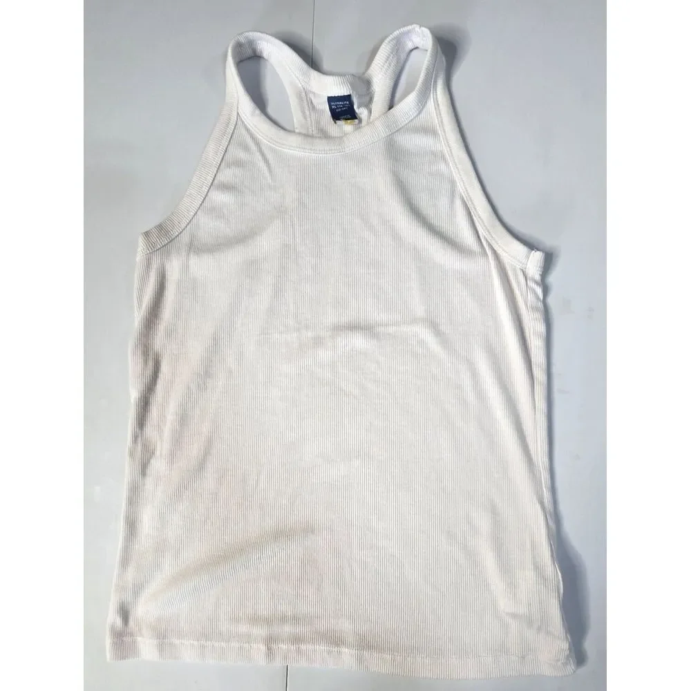Ultralite Girls Lot/2 Ribbed Tank Tops XL 14/16 Dusty Sea Green & White Vacation
